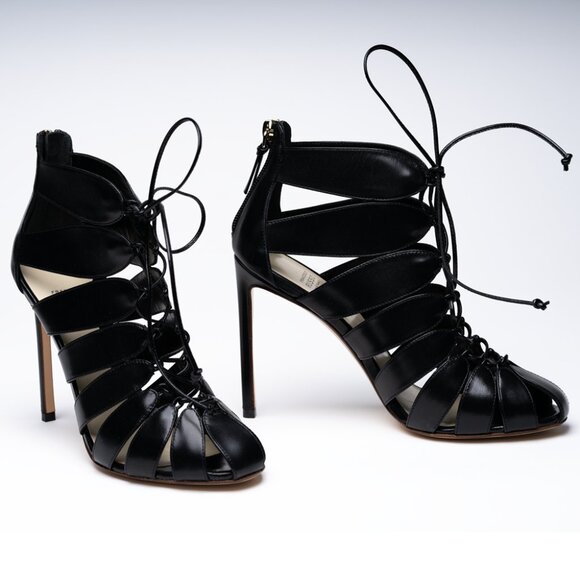 Francesco Russo Lace-Up CAPRETTO Black leather Ankle Booties sz 37